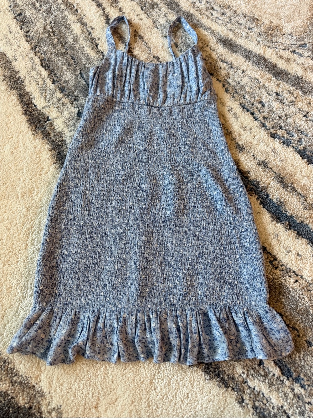 Abercrombie & Fitch Blue Knit Ruffle-Hem Mini Dress